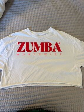 Zumba Fitness White Crop Top with Red Logo